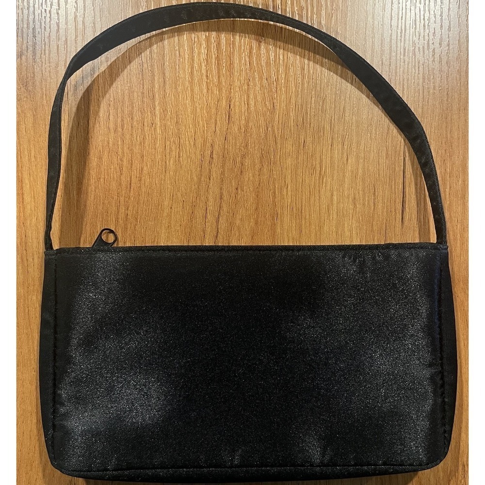 Y2K Black Satin Sequin Shoulder bag 90s Mini Purse Zip Vintage Holiday Glam - Picture 7 of 7